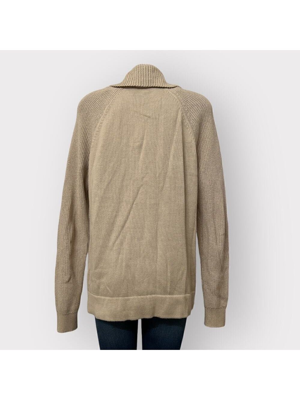 Express Mens Popover Shawl Collar Sweater sz L Twee Preppy Long Sleeve Tan Beige - Picture 3 of 8
